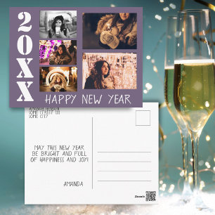 Postal Collage de fotos Purple Happy New Year 2025 5