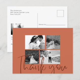 Postal Collage de fotos Terracotta Elegante Boda Gracias