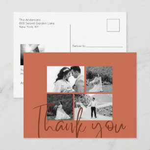 Postal Collage de fotos Terracotta Elegante Boda Gracias