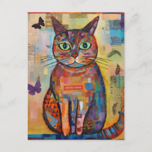 Postal Collage de gato colorido adorable