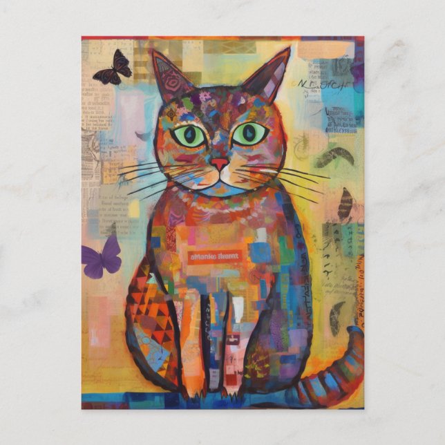 Postal Collage de gato colorido adorable (Anverso)