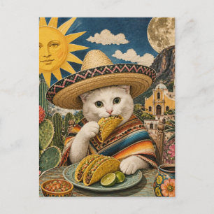 Postal Collage de gato lindo comiendo tacos