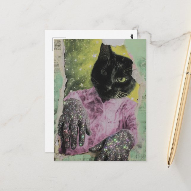 Postal Collage de gato negro (Anverso/Reverso In Situ)