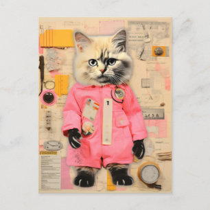 Postal Collage de gato rosado