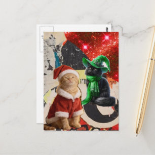 Postal Collage de gatos de Navidad en técnica mixta