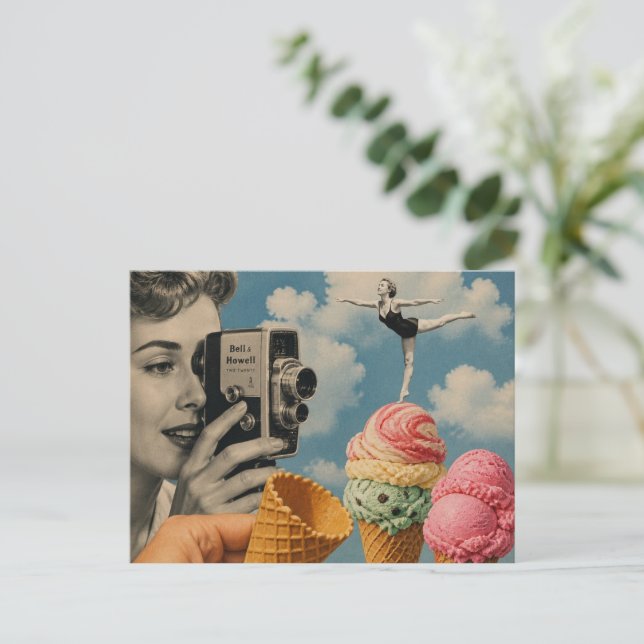 Postal Collage de helado veraniego surrealista (Anverso de pie)