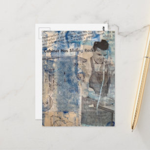 Postal Collage de hombre de carpintería retro en técnica 