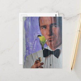 Postal Collage de hombre fumando vintage y un lindo pajar