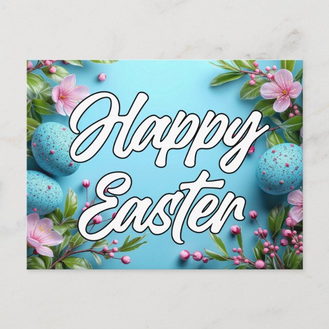 Postal Collage de Huevos y Flores de Semana Santa (Anverso)
