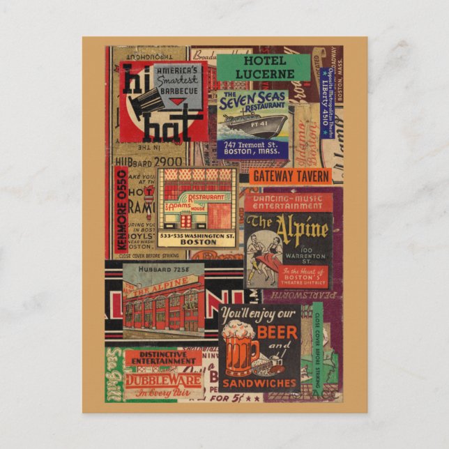 Postal Collage de la cubierta del matchbook de Boston (Anverso)