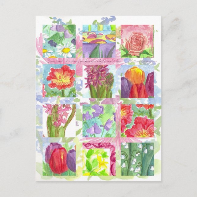 Postal Collage de la flor roja del Rosa Tulip Poppy (Anverso)