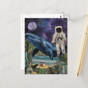 Postal Collage de la playa del astronauta oceánico