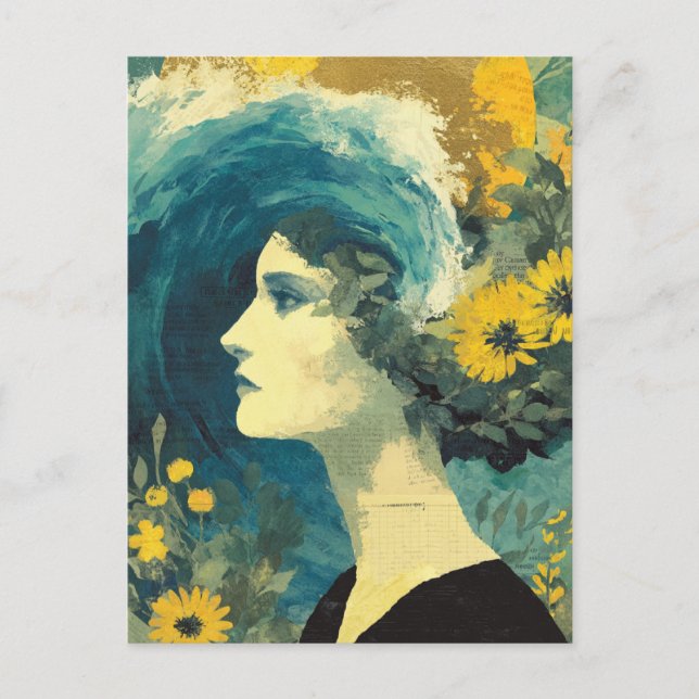 Postal Collage de las ondas cerebrales y las flores (Anverso)