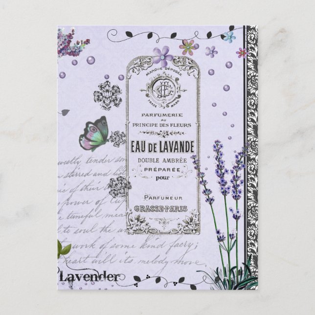 Postal Collage de lavanda de época (Anverso)