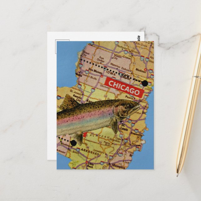 Postal Collage de Mapa de Peces (Anverso/Reverso In Situ)