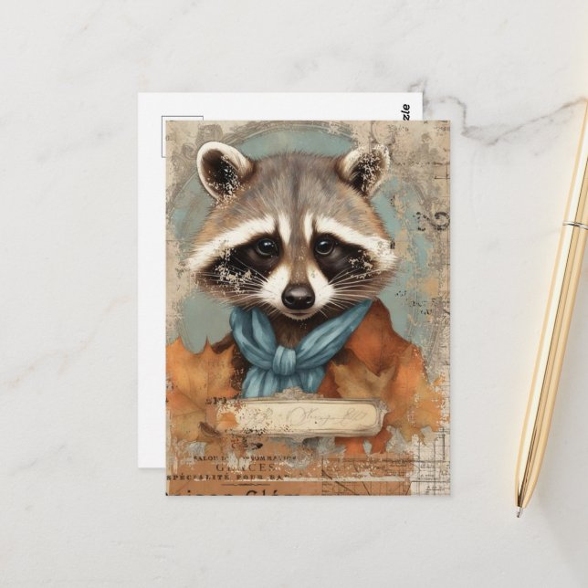 Postal Collage de mapache vintage (Anverso/Reverso In Situ)