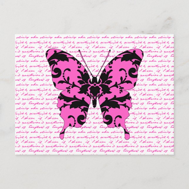 Postal Collage de mariposa de Damask rosa (Anverso)