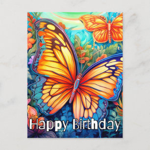 Postal Collage de mariposa y Ilustracion de flores