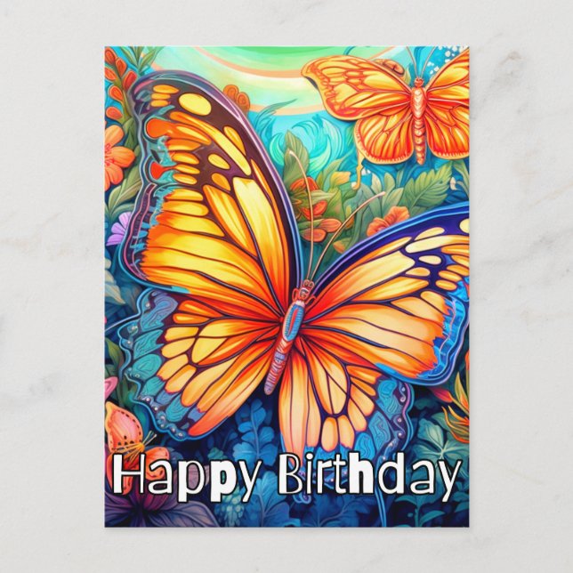 Postal Collage de mariposa y Ilustracion de flores (Anverso)