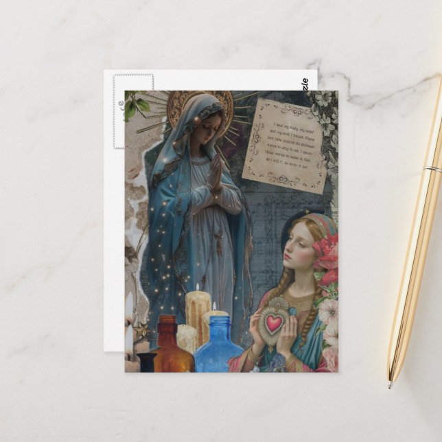 Postal Collage de Mary con Medios Mixtos (Anverso/Reverso In Situ)
