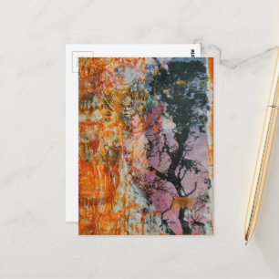 Postal Collage de Medios Mixtos de Árbol