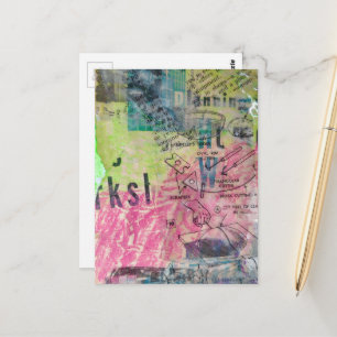 Postal Collage de medios mixtos de carpintería retro colo