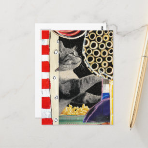 Postal Collage de medios mixtos de gato
