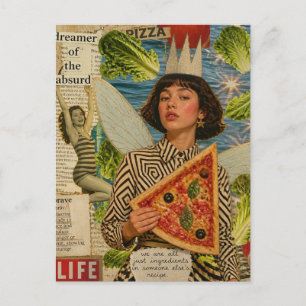 Postal Collage de Medios Mixtos de Hada de Pizza