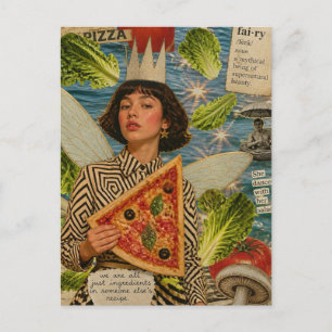 Postal Collage de Medios Mixtos de Hada de Pizza