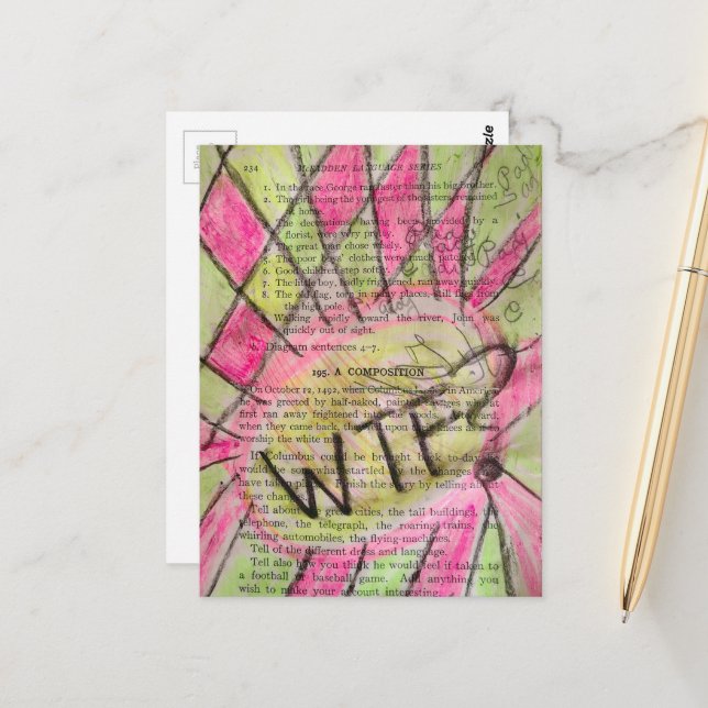 Postal Collage de medios mixtos de libro infantil antiguo (Anverso/Reverso In Situ)