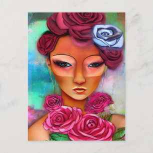 Postal Collage De Medios Mixtos De Mujeres Con Rosas