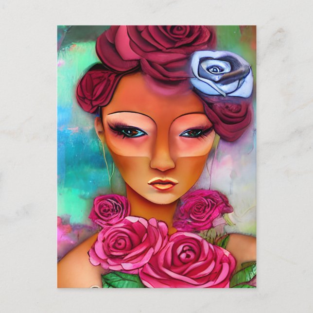 Postal Collage De Medios Mixtos De Mujeres Con Rosas (Anverso)