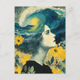 Postal Collage de medios mixtos de Ocean Brain Waves