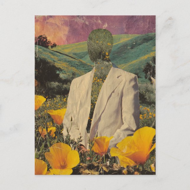 Postal Collage de medios mixtos de personas y flores surr (Anverso)