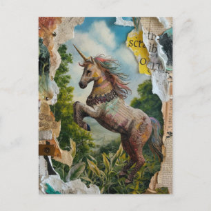 Postal Collage de medios mixtos de Unicorn