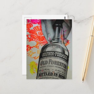 Postal Collage de medios mixtos de whisky embotellado en