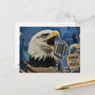 Postal Collage de Medios Mixtos del Águila Calva Patrióti