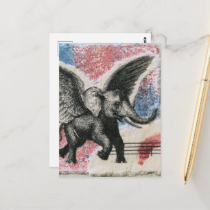 Postal Collage de Medios Mixtos El Elefante Volador
