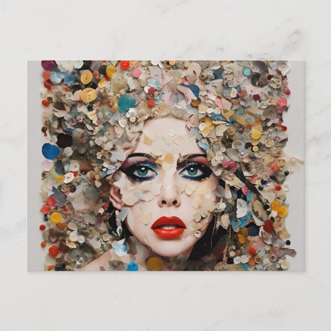 Postal Collage de medios mixtos Lady Colorful (Anverso)