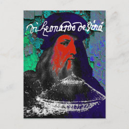 Postal Collage de medios mixtos Leonardo Da Vinci Genius
