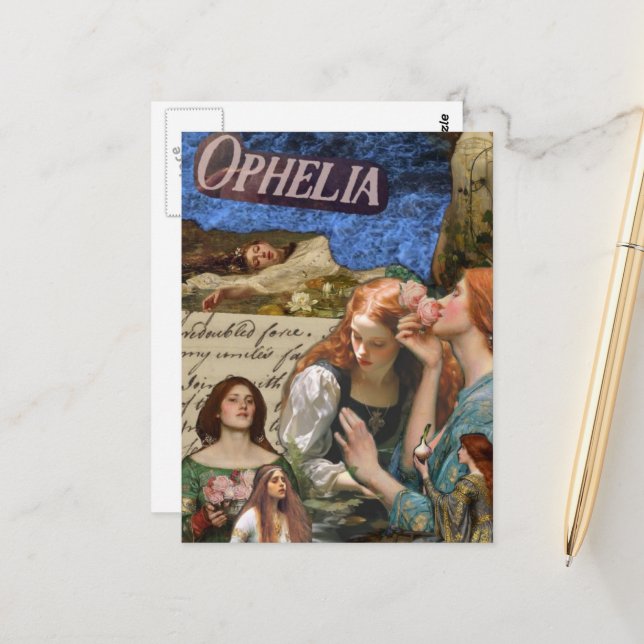 Postal Collage de Medios Mixtos Ophelia (Anverso/Reverso In Situ)
