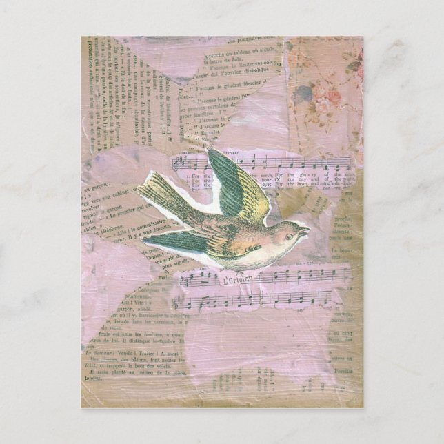 Postal Collage de medios mixtos para aves (Anverso)