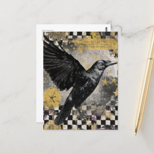 Postal Collage de medios mixtos Raven