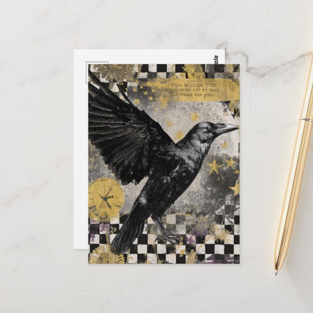 Postal Collage de medios mixtos Raven (Anverso/Reverso In Situ)