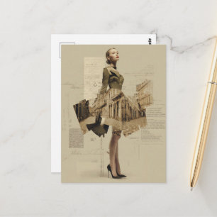 Postal Collage de moda y arquitectura vintage