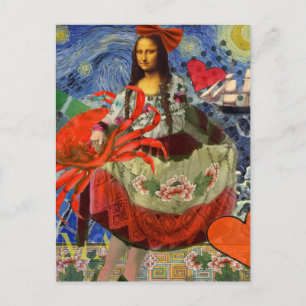 Postal Collage de Mona Lisa Noche Estrellada: Surrealista