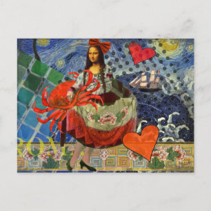 Postal Collage de Mona Lisa Noche Estrellada: Surrealista