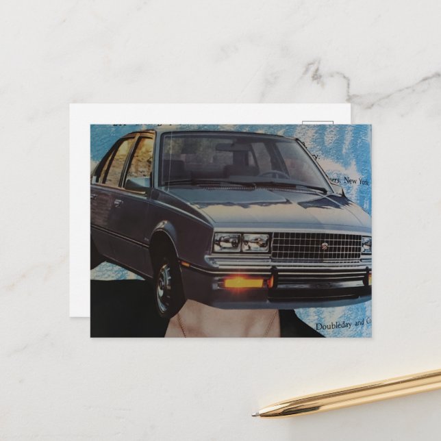 Postal Collage de mujer con cabeza de coche retro (Anverso/Reverso In Situ)