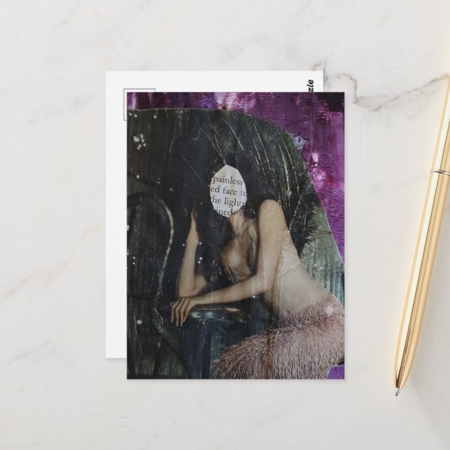 Postal Collage de mujer dolorosa sin rostro (Anverso/Reverso In Situ)
