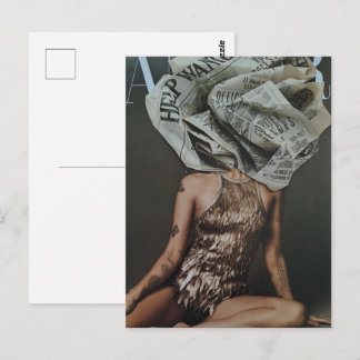 Postal Collage de mujer flor de periódico retro surrealis